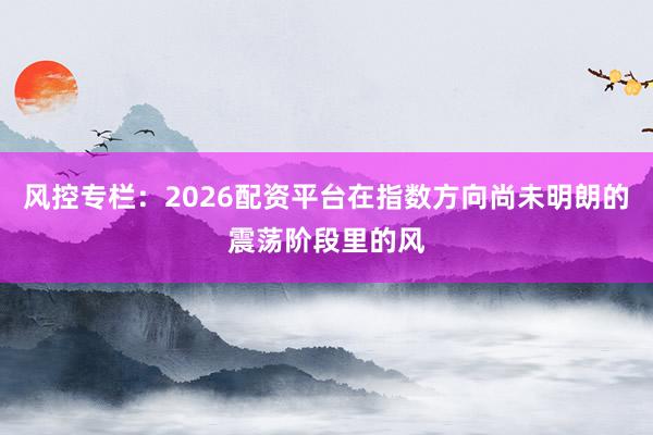 风控专栏：2026配资平台在指数方向尚未明朗的震荡阶段里的风