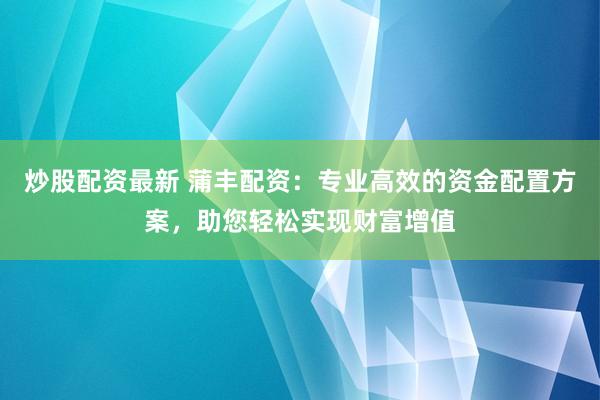 炒股配资最新 蒲丰配资：专业高效的资金配置方案，助您轻松实现财富增值