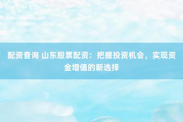 配资查询 山东股票配资：把握投资机会，实现资金增值的新选择
